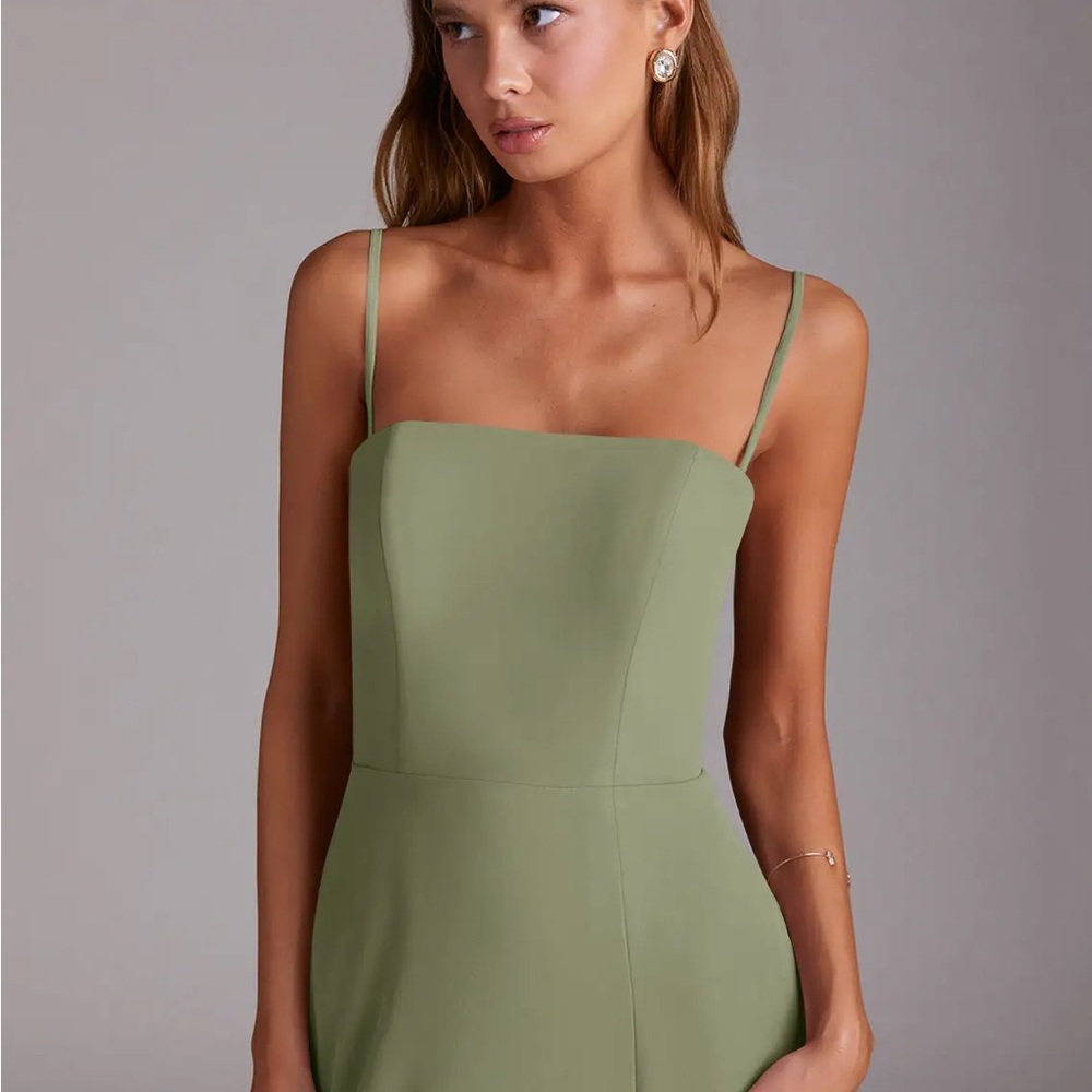 Azazie Olive Green Strapless Slit Evening Dress - Picture 5 of 7